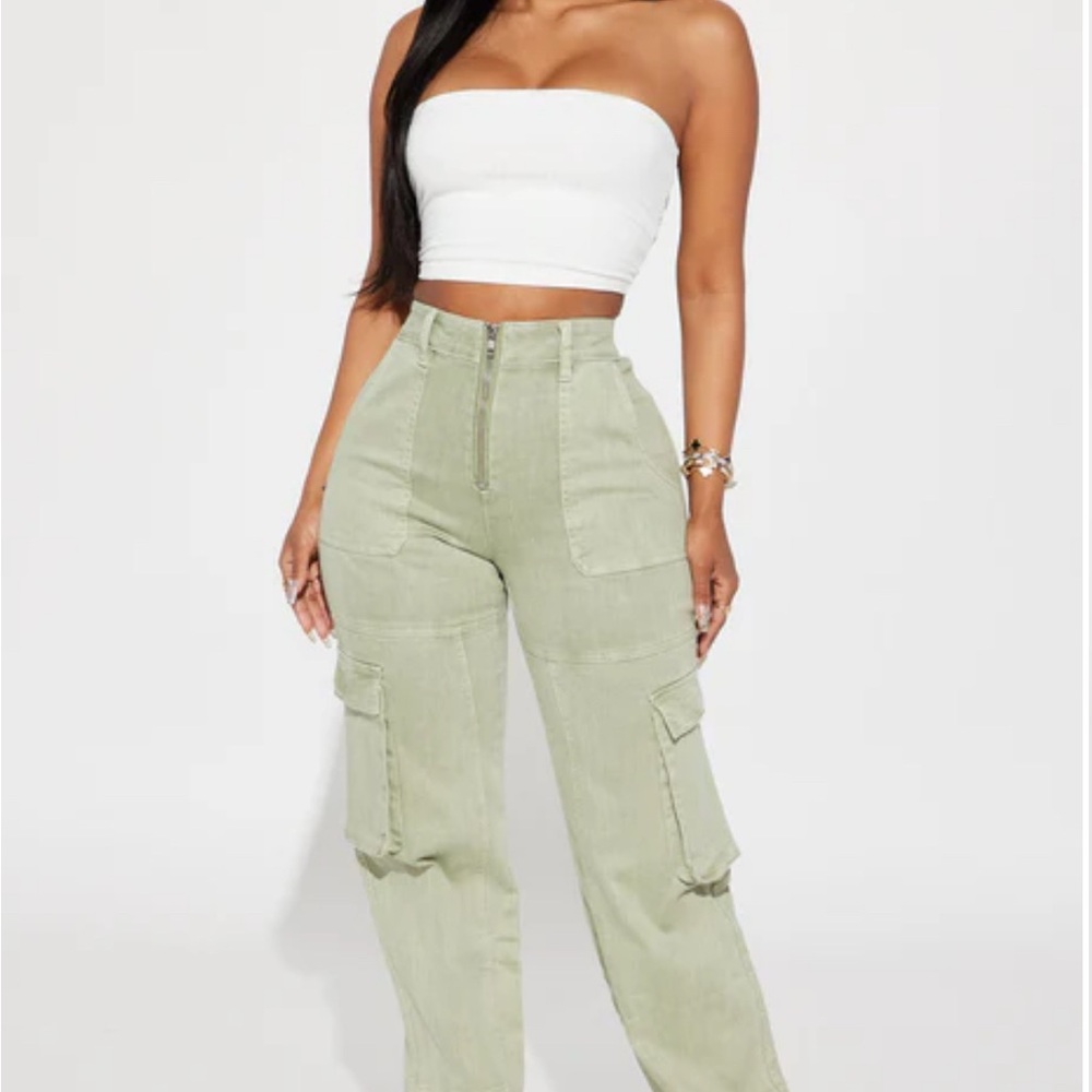 Fashion Nova Light Green Straight Leg Jeans